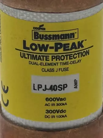 Bussmann LPJ-40SP Low-Peak Time Delay Fuse, 600VAC 300VDC 40Amp, Class J 