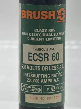 Brush ECSR 60 Time-Delay Fuse, Class RK5, 600V 60Amp 