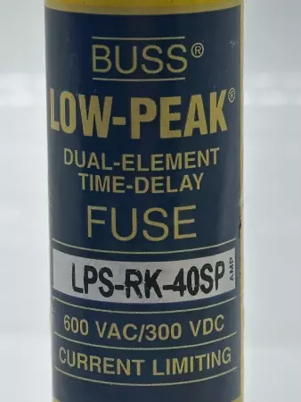 Bussmann LPS-RK-40SP Low-Peak Time Delay Fuse, 600VAC 300VDC 40Amp, Class RK1 