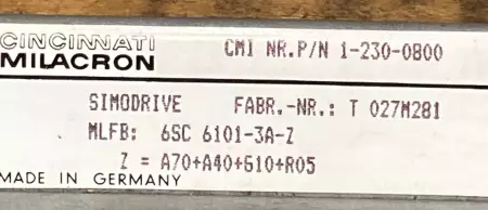 Cincinnati Milacron 1-230-0800 Simodrive Servo Drive 