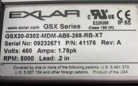 Exlar GSX20-0302-MDM-AB5-268-RB-XT Servo Linear Actuator, Lead 0.2