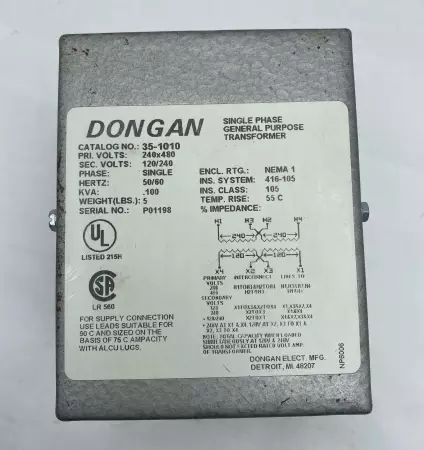 Dongan 35-1010 General Purpose Transformer, Single Phase, 100VA 