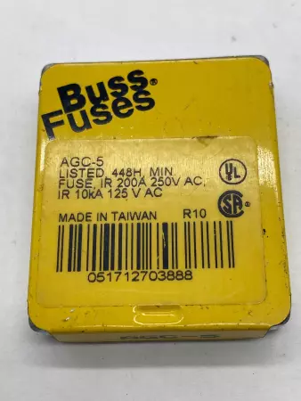 Bussmann AGC-5 Glass Tube Fuses, 250VAC 125VDC 5Amp 