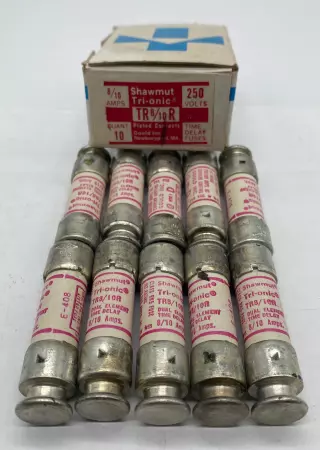 Gould Shawmut TR8/10R Tri-Onic Time Delay Fuse, Class RK5, 250V 0.8Amp Lot of 10