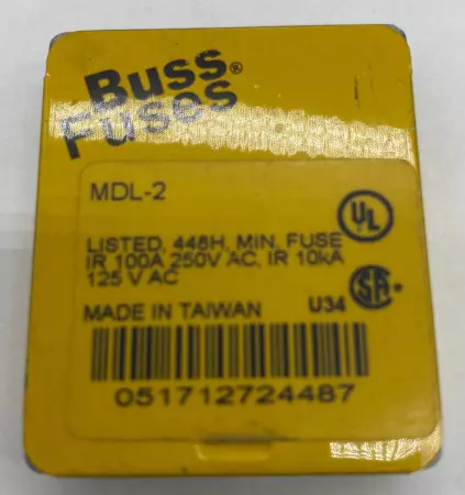 Bussmann MDL-2 Glass Fuses, 250VAC 125VDC 2Amp, Box of 5 