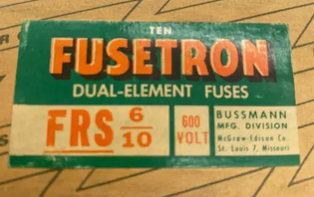 Bussmann FRS 6/10 Fusetron Time Delay Fuses, Class K5, 600V 0.6Amp Lot of 10
