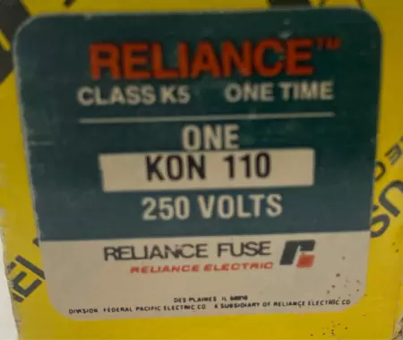 Reliance KON110 One-Time Fuse, 250VAC 110Amp, Class K5 