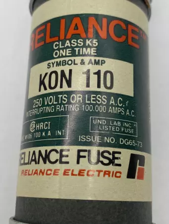 Reliance KON110 One-Time Fuse, 250VAC 110Amp, Class K5 