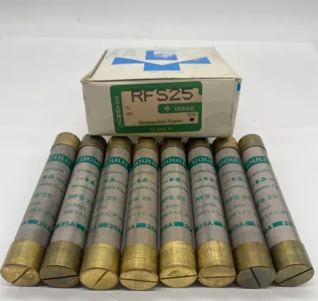 Gould Shawmut RFS25 Time Delay Renewable Fuses, 600V 25Amp, Class H Lot of 8