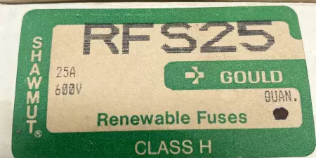 Gould Shawmut RFS25 Time Delay Renewable Fuses, 600V 25Amp, Class H Lot of 8