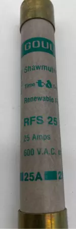 Gould Shawmut RFS25 Time Delay Renewable Fuses, 600V 25Amp, Class H Lot of 8