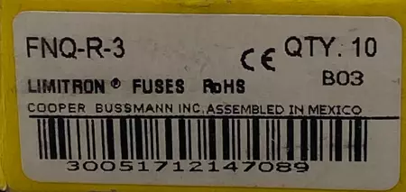 Bussmann FNQ-R-3 Limitron Current Limiting Fuses, 3A 600VAC, Class CC Lot of 10