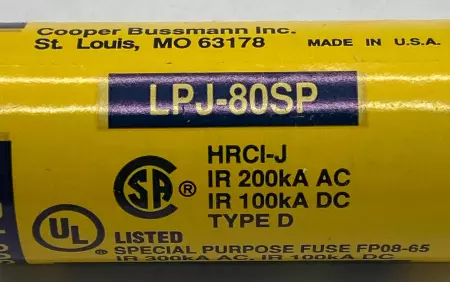 Bussmann LPJ-80SP Low-Peak Time Delay Fuse, 600VAC 300VDC 80Amp, Class J 