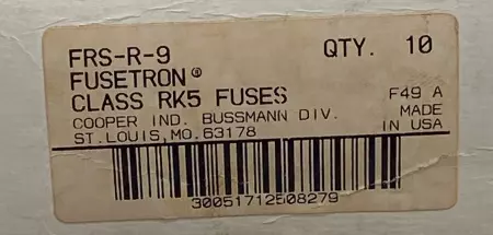 Bussmann FRS-R-9 Fusetron TD Fuses, ClassRK5, 600VAC 300VDC 9Amp Lot of 10