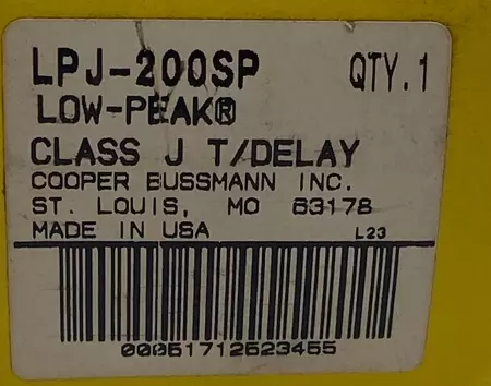 Bussmann LPJ-200SP Low-Peak Time Delay Fuse, 600VAC 300VDC 200Amp, Class J 