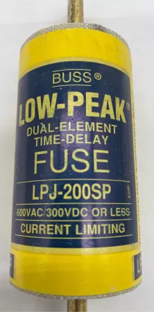 Bussmann LPJ-200SP Low-Peak Time Delay Fuse, 600VAC 300VDC 200Amp, Class J 