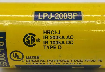 Bussmann LPJ-200SP Low-Peak Time Delay Fuse, 600VAC 300VDC 200Amp, Class J 