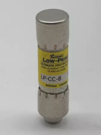 Bussmann LP-CC-8 Low-Peak Time Delay Fuse, 600VAC 150VDC 8Amp, Class CC 