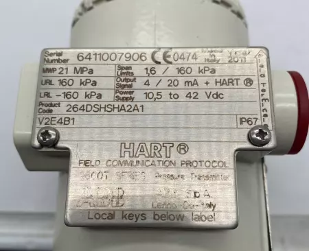 Hart 264DSHSHA2A1 Differential Pressure Transmitter 10.5-42Vdc, Ra: 1.6-160kPa 