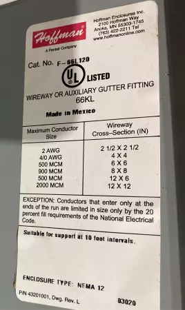 Hoffman F-66L120 Wireway or Auxiliary Gutter 6