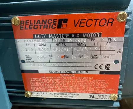 Reliance Electric P14A5805P AC Motor 2HP W/924MDN Speed Reducer Ratio 1:1 