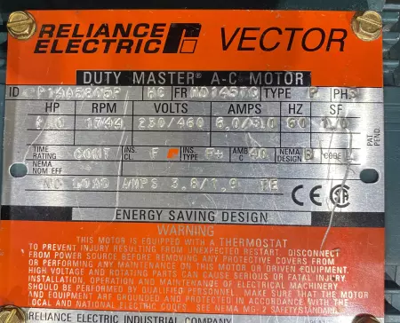 Reliance Electric P14A5805P AC Motor 2HP W/924MDT Speed Reducer Ratio 10:1 