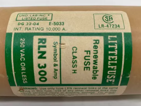 Littelfuse RLN300 Renewable Time Delay Fuse, 250VAC 300Amps, Class H 