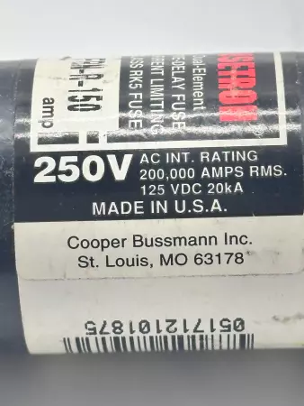 Bussmann FRN-R-150 Fusetron Time Delay Fuse, Class RK5, 250VAC 125VDC 150Amp 