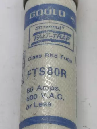 Gould Shawmut FTS80R Falt-Trap Fuse, 600VAC 80Amp, Class RK5 