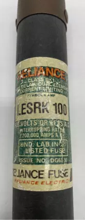 Reliance Electric LESRK 100 Time Delay Fuse, 100Amp 600VAC, Class RK1 