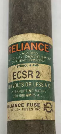 Reliance ESCR 2 Time Delay Fuse, 2Amp 600VAC, Class RK5 