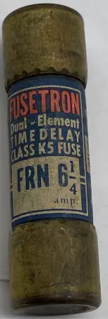 Bussmann FRN 6 1/4 Fusetron Time Delay Fuse, Class K5, 250V 6.25Amp 
