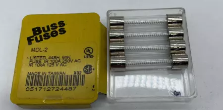 Bussmann MDL-2 Glass Body Fuses, 250VAC 2Amp Lot of 4