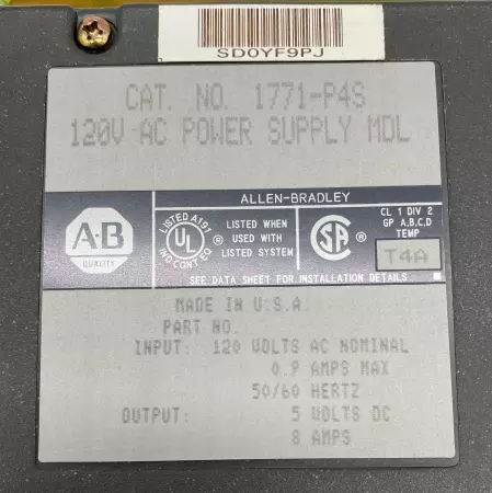 Allen-Bradley 1771-P4S PLC Power Supply 120VAC 