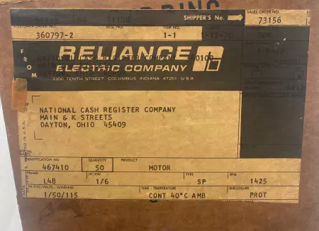 Reliance Electric 467410-CV Duty Master® Compact AC Motor 1/6 HP, Frame L48 