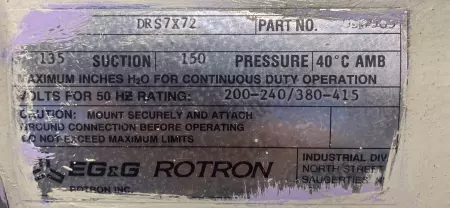 EG&G Rotron 510045010 Double Blower W/7.5HP Motor 