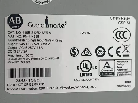 Allen-Bradley 440R-S12R2 SER.A Guardmaster® Single Input Safety Relay, 24VDC 2A 