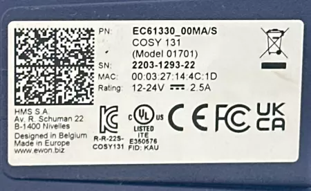 Ewon EC61330_00MA/S 4-Port Industrial VPN Gateway, Ethernet 12-24VDC 