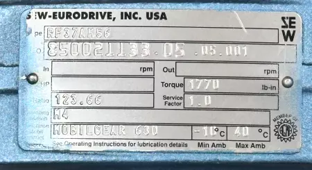 Sew-Eurodrive RF37AM56 Gearbox 123.66:1 Ratio 