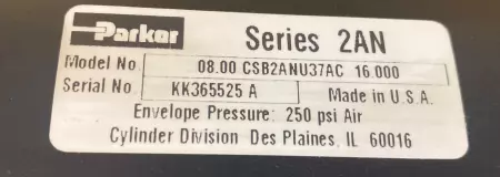 Parker 08.00 CSB2ANU37AC 16.000 Pneumatic Air Cylinder 8