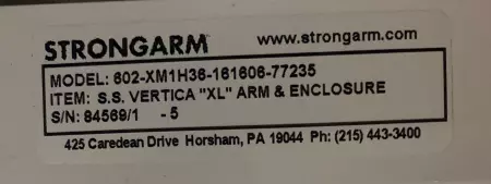 Strongarm 602-XM1H36-1616-77235 SS Vertical XL Arm and Enclosure 