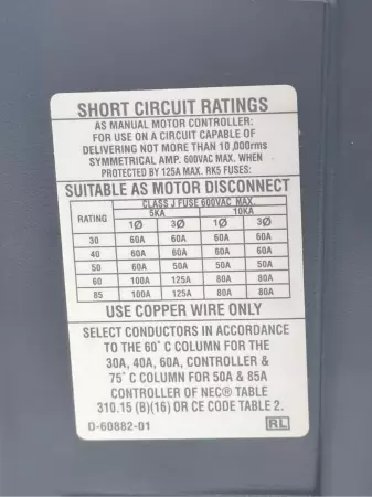 Hubbell HBL1392D Circuit-Lock®Manual Motor Controller 3-20 HP 