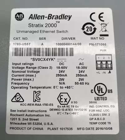 Allen-Bradley 1783-US5T Stratix 2000™ Ethernet Switch 