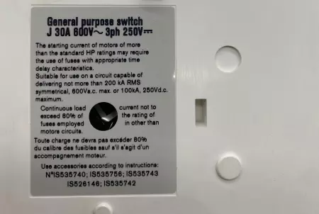 Socomec FUSERBLOC J30A Fusible Disconnect Switch, 3-Pole, 30Amp/600V 