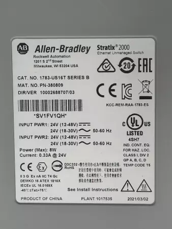 Allen-Bradley 1783-US16T SER.B Stratix™ 2000 Ethernet Managed Switch, 16-Port 