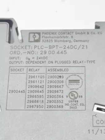 Phoenix Contact PLC-BPT-24DC/21 Relay Terminal Block 6A 