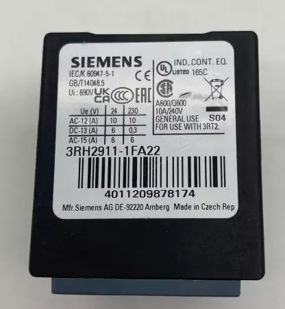 Siemens 3RH2911-1FA22 Auxiliary Switch, 240V 10A 