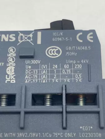 Siemens 3RV2901-1E Auxiliary Contact Block 