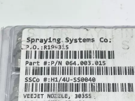 Spraying Systems 064.003.015 Veejet Nozzle 303SS Lot of 10