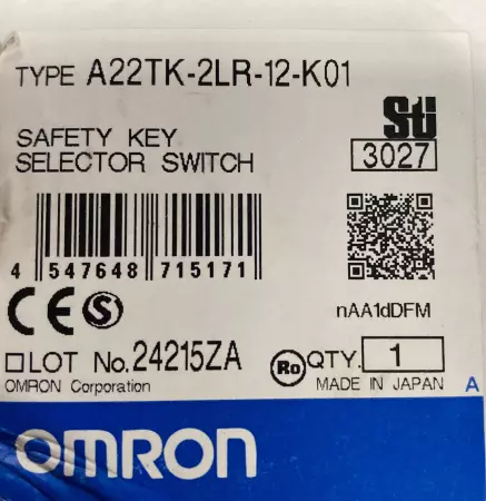 OMRON A22TK-2LR-12-K01 SAFETY KEY SELECTOR SWITCH 